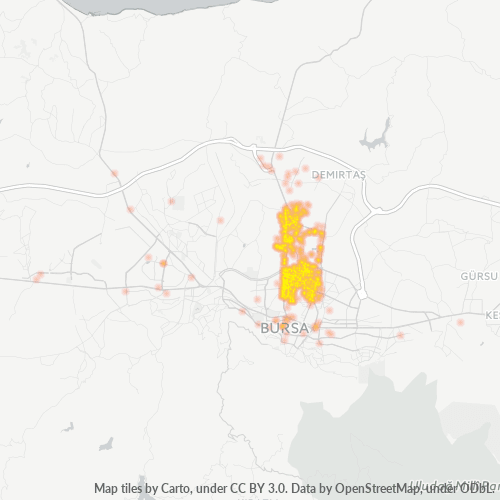 posta kodu 16250 için yoğunluk haritası