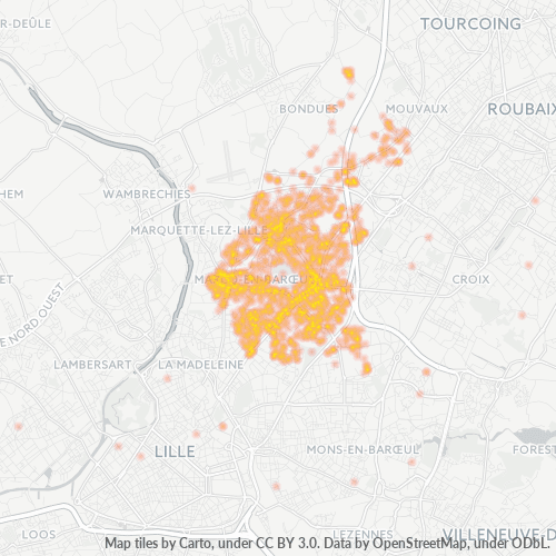 Carte de chaleur pour code postal 59700