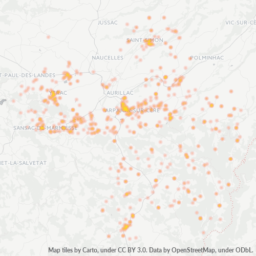 Carte de chaleur pour code postal 15130