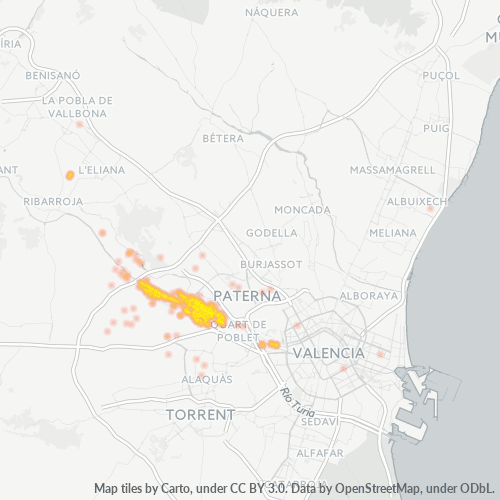 Mapa de calor para código postal 46940