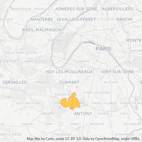 Carte de chaleur pour code postal 92290