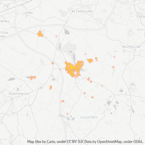 WA16 Business Density Heatmap