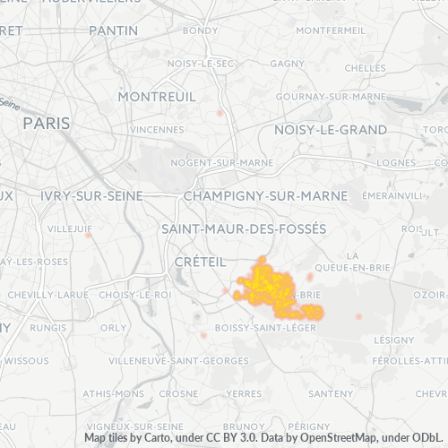 Carte de chaleur pour code postal 94370