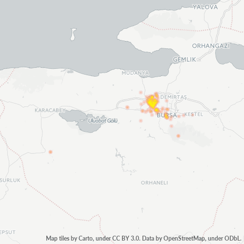 posta kodu 16160 için yoğunluk haritası