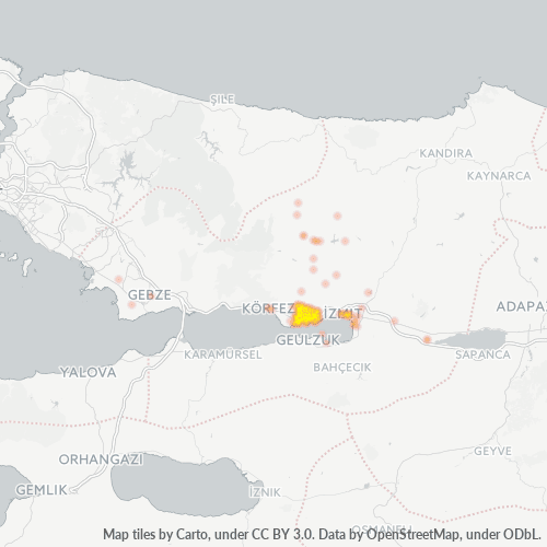 posta kodu 41900 için yoğunluk haritası
