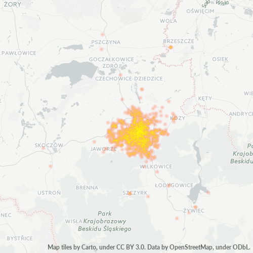43-300 Mapa intensywności działalności gospodarczej