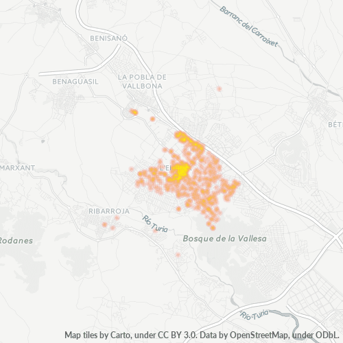 Mapa de calor para código postal 46183