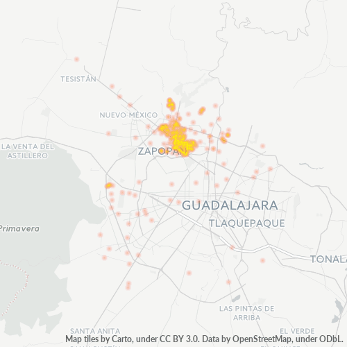 45150 Mapa de calor de densidad empresarial