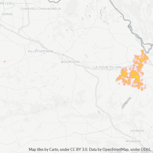 Carte de chaleur pour code postal 38490