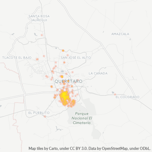 76080 Mapa de calor de densidad empresarial