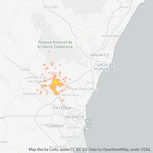 Mapa de calor para código postal 46117
