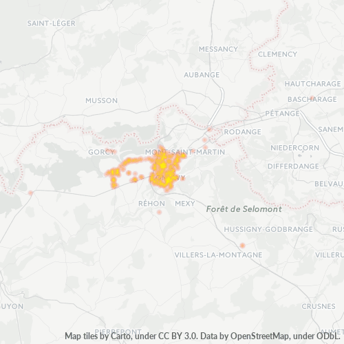 Carte de chaleur pour code postal 54400
