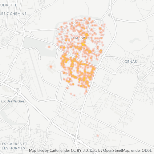 Carte de chaleur pour code postal 69680