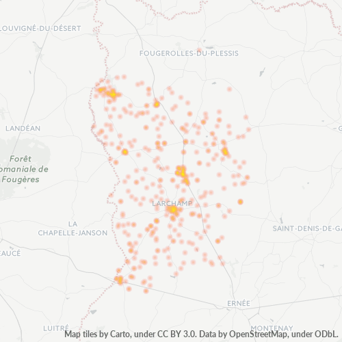 Carte de chaleur pour code postal 53220