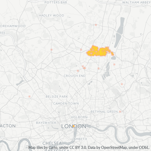 Heatmap for postal code N18