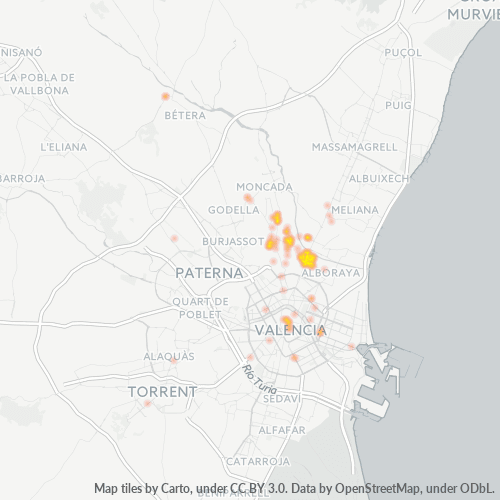 Mapa de calor para código postal 46016
