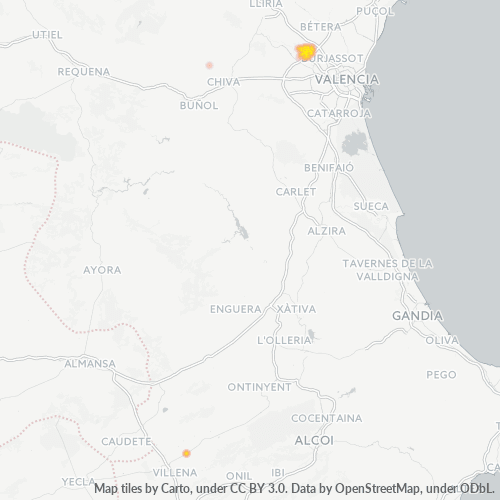 Mapa de calor para código postal 46182