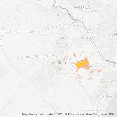Mapa de calor para código postal 46210