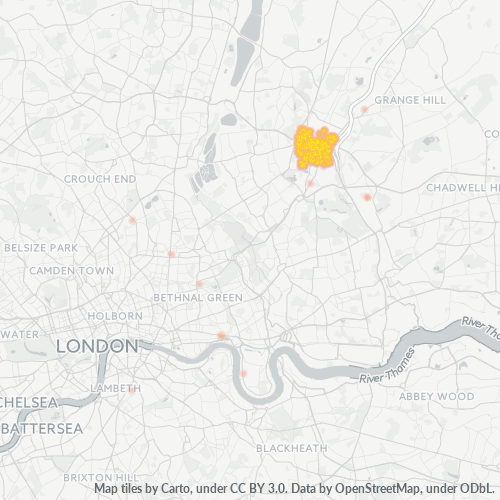 Heatmap for postal code E18