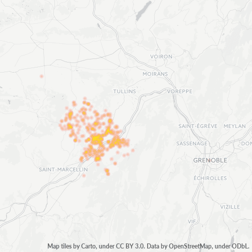 Carte de chaleur pour code postal 38470