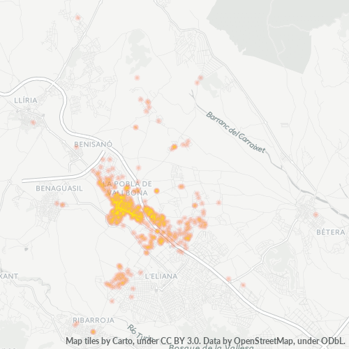 Mapa de calor para código postal 46185