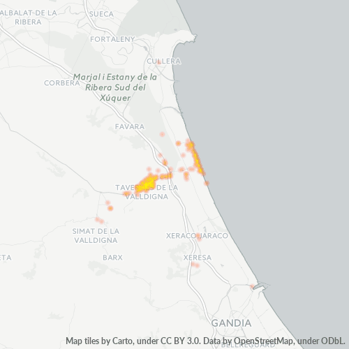 Mapa de calor para código postal 46760