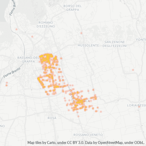 36022 Mappa di concentrazione per la densità di aziende
