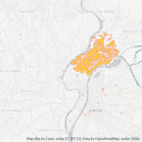 Carte de chaleur pour code postal 69300