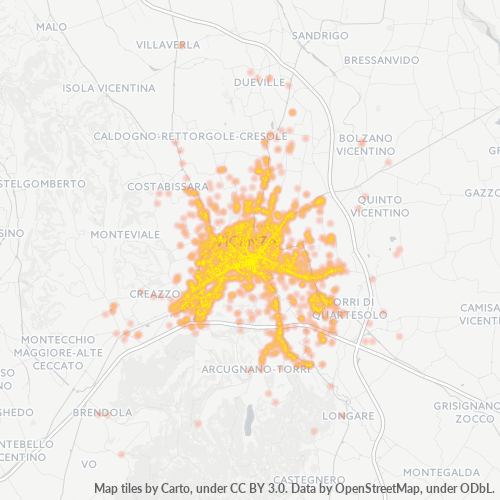 36100 Mappa di concentrazione per la densità di aziende