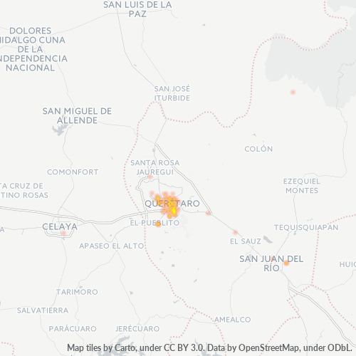 76099 Mapa de calor de densidad empresarial