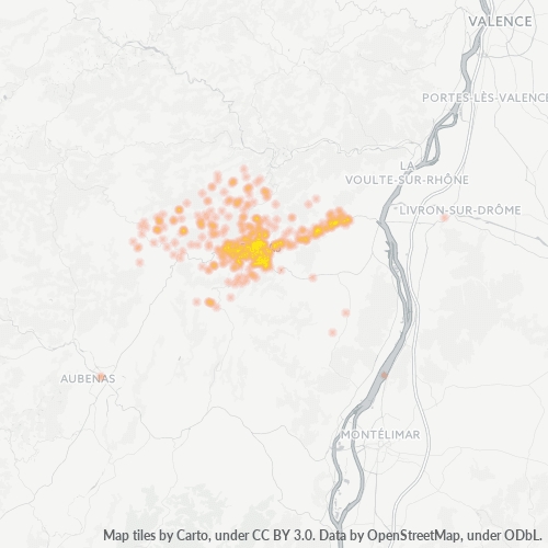 Carte de chaleur pour code postal 07000