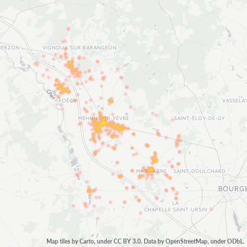Carte de chaleur pour code postal 18500