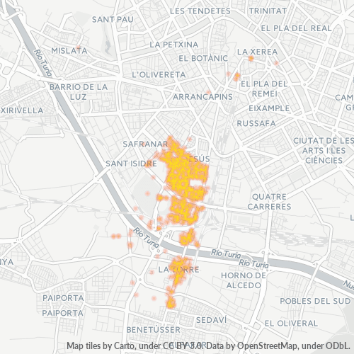 Mapa de calor para código postal 46017