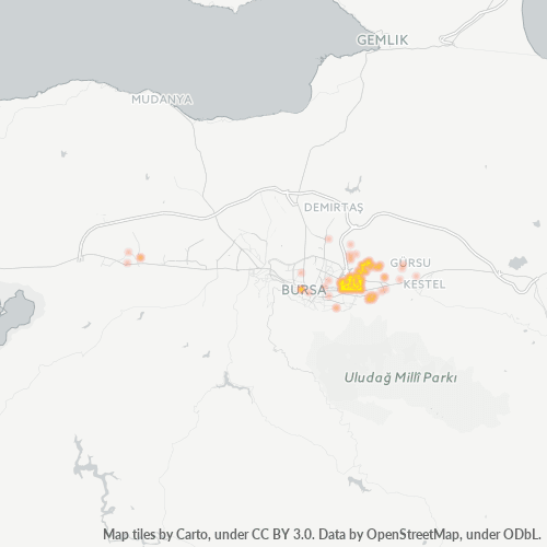 posta kodu 16280 için yoğunluk haritası