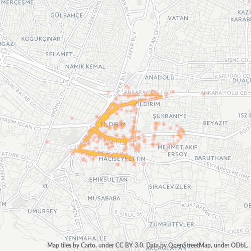 posta kodu 16350 için yoğunluk haritası