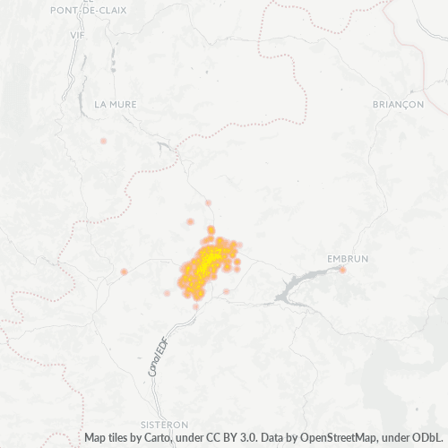 Carte de chaleur pour code postal 05000