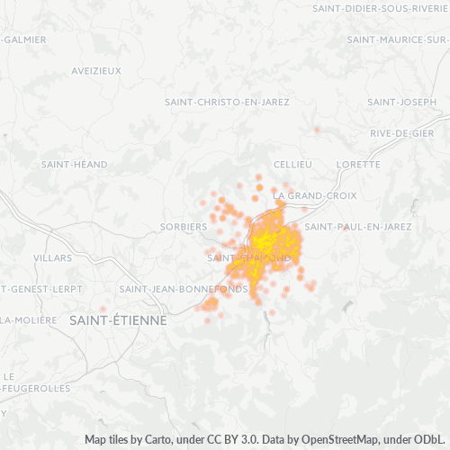 Carte de chaleur pour code postal 42400