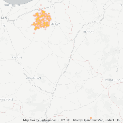Carte de chaleur pour code postal 14340