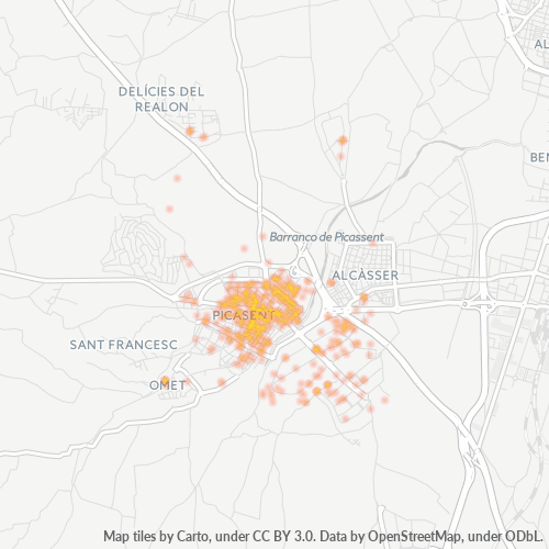 Mapa de calor para código postal 46220