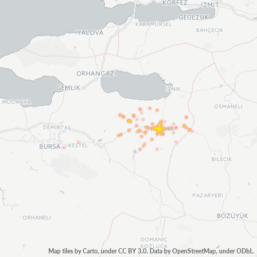 posta kodu 16900 için yoğunluk haritası