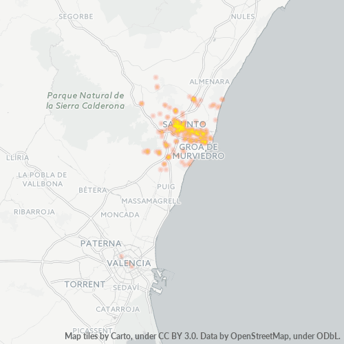 Mapa de calor para código postal 46500