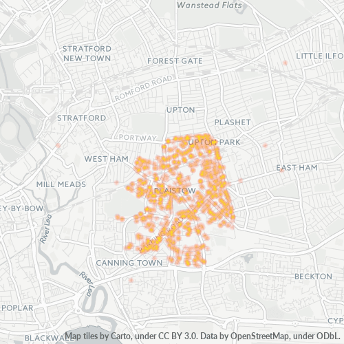 Heatmap for postal code E13