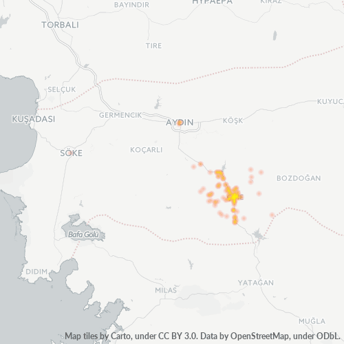 posta kodu 09500 için yoğunluk haritası