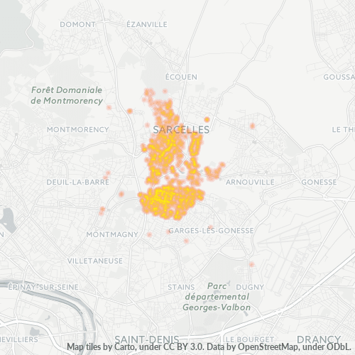 Carte de chaleur pour code postal 95200