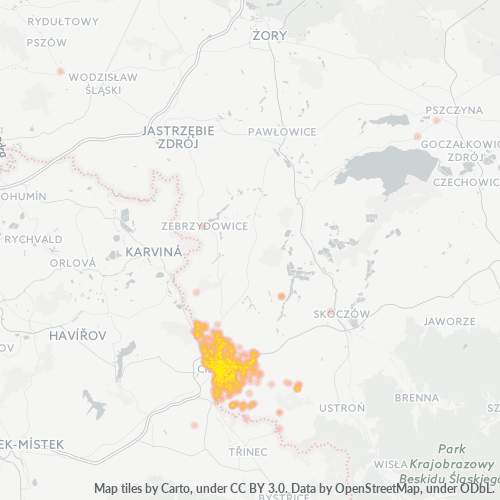 43-400 Mapa intensywności działalności gospodarczej