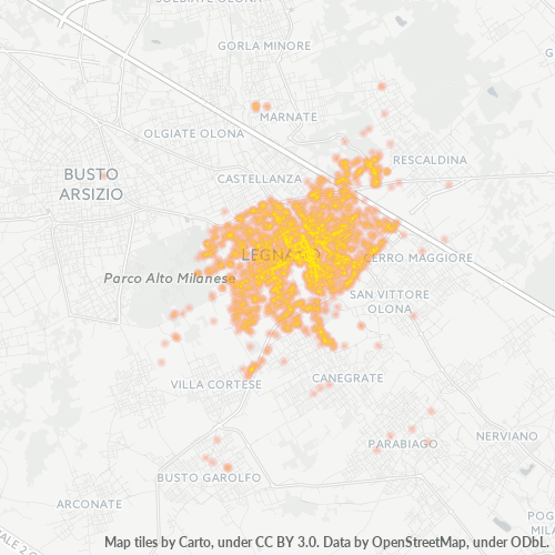 20025 Mappa di concentrazione per la densità di aziende