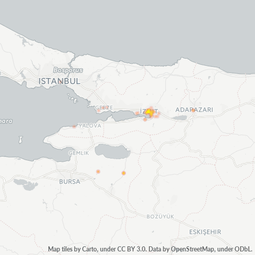 posta kodu 41200 için yoğunluk haritası